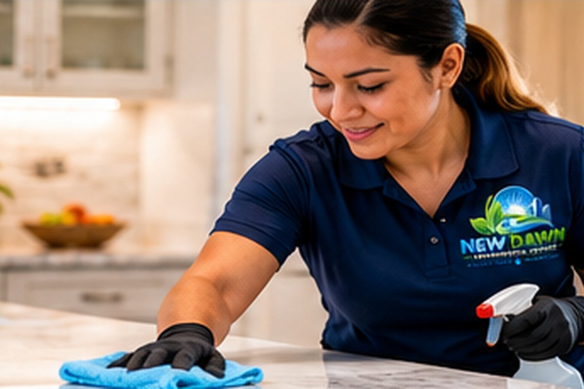 New Dawn professional cleaning a kitchen countertop